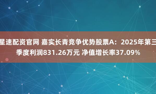 星速配资官网 嘉实长青竞争优势股票A：2025年第三季度利润831.26万元 净值增长率37.09%